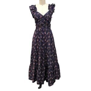 NWT Caroline Constas Dress Size  Medium Blue Pink Paisley Cotton Maxi